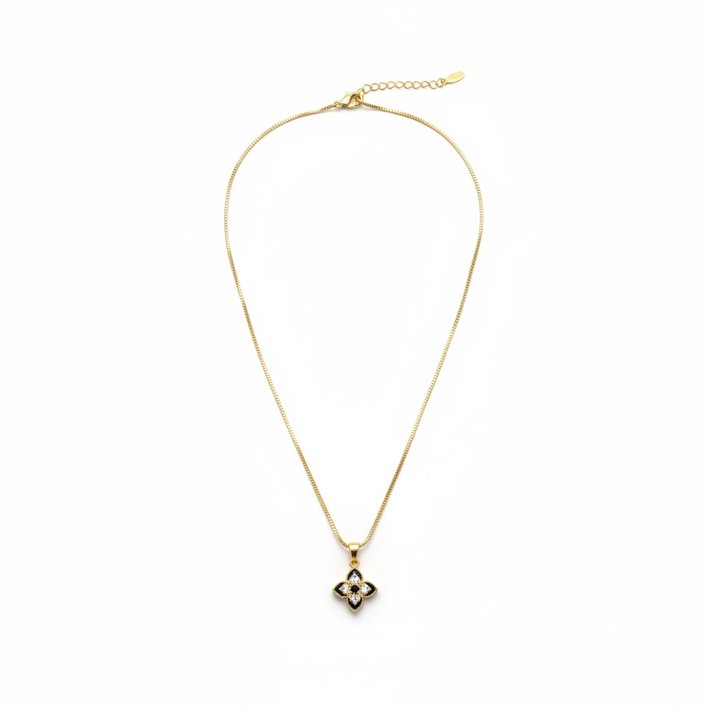 Blossom Charm Necklace (Black and White)