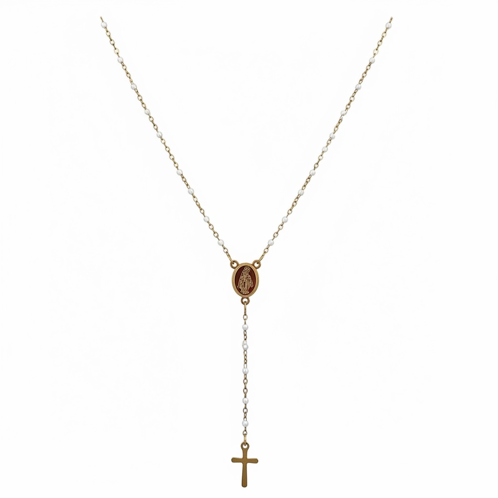 White Bead Gold Rosary